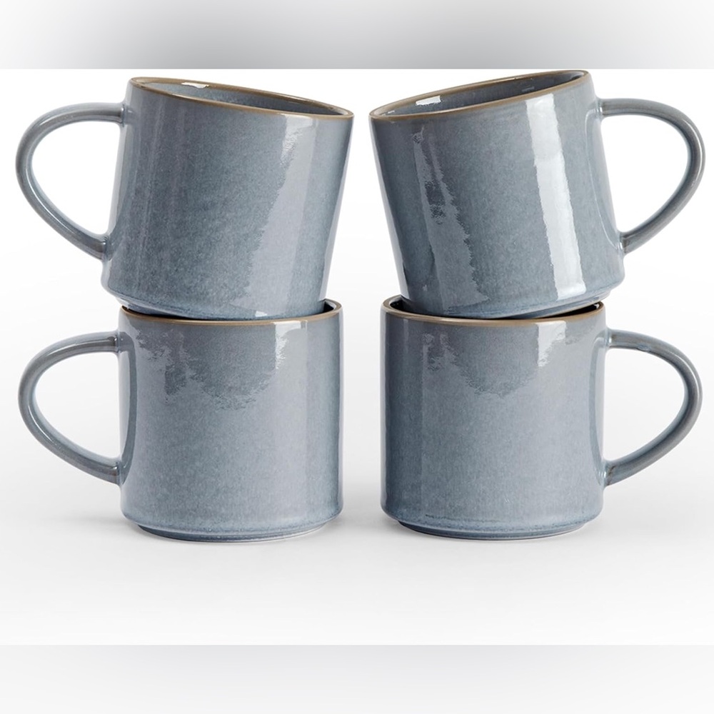 Elegant Artisan Light Blue Stoneware Mug Set of 4 – 14 oz, Famiware Nature Serie